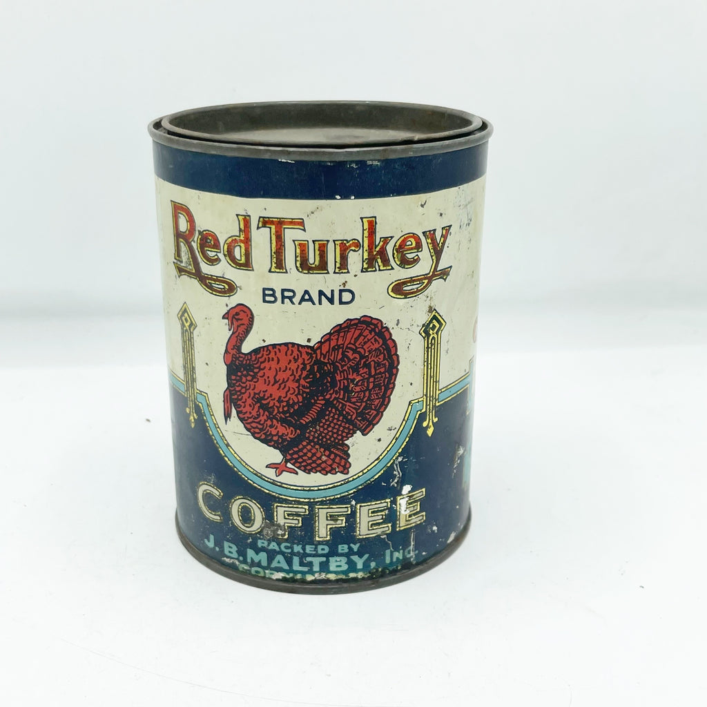 Vintage Circa 1920 Red Turkey Coffee Can W/ Litho Graphics