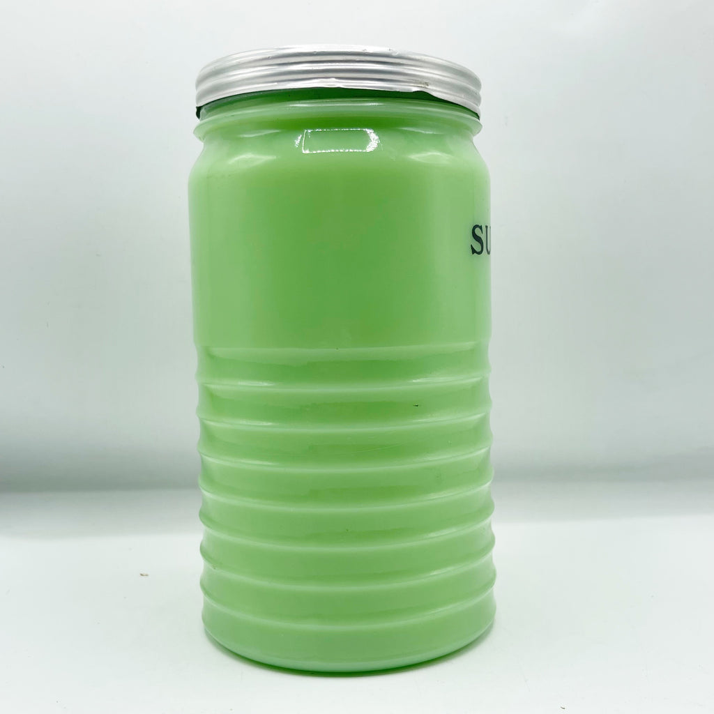 Vintage 1930’s Jeannette Jadite 40oz Ribbed Sugar Canister