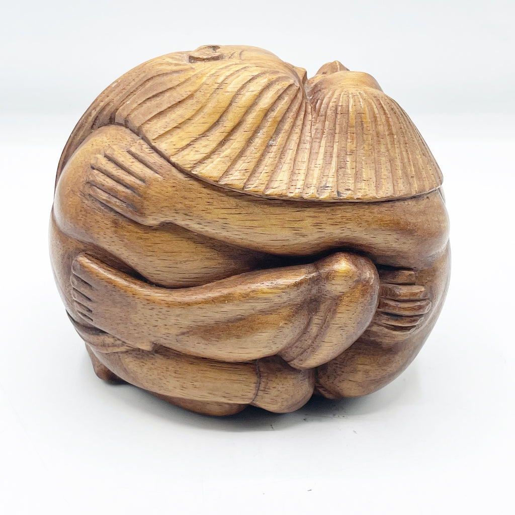 Vintage Hand Carved Wooden Couple Hugging Statue