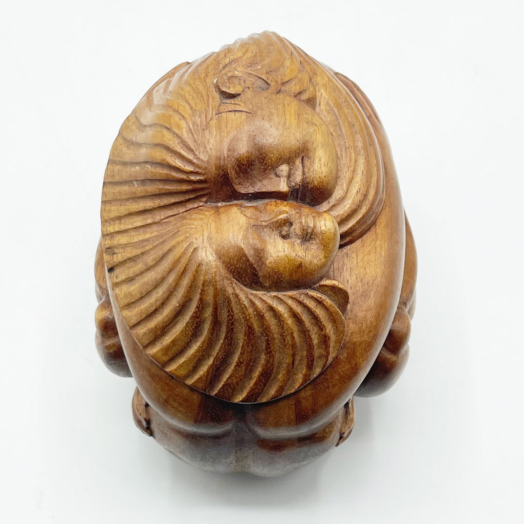 Vintage Hand Carved Wooden Couple Hugging Statue