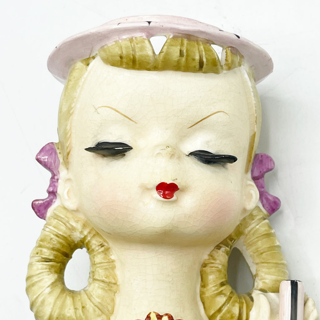 Vintage Pink Hat Female Head Vase