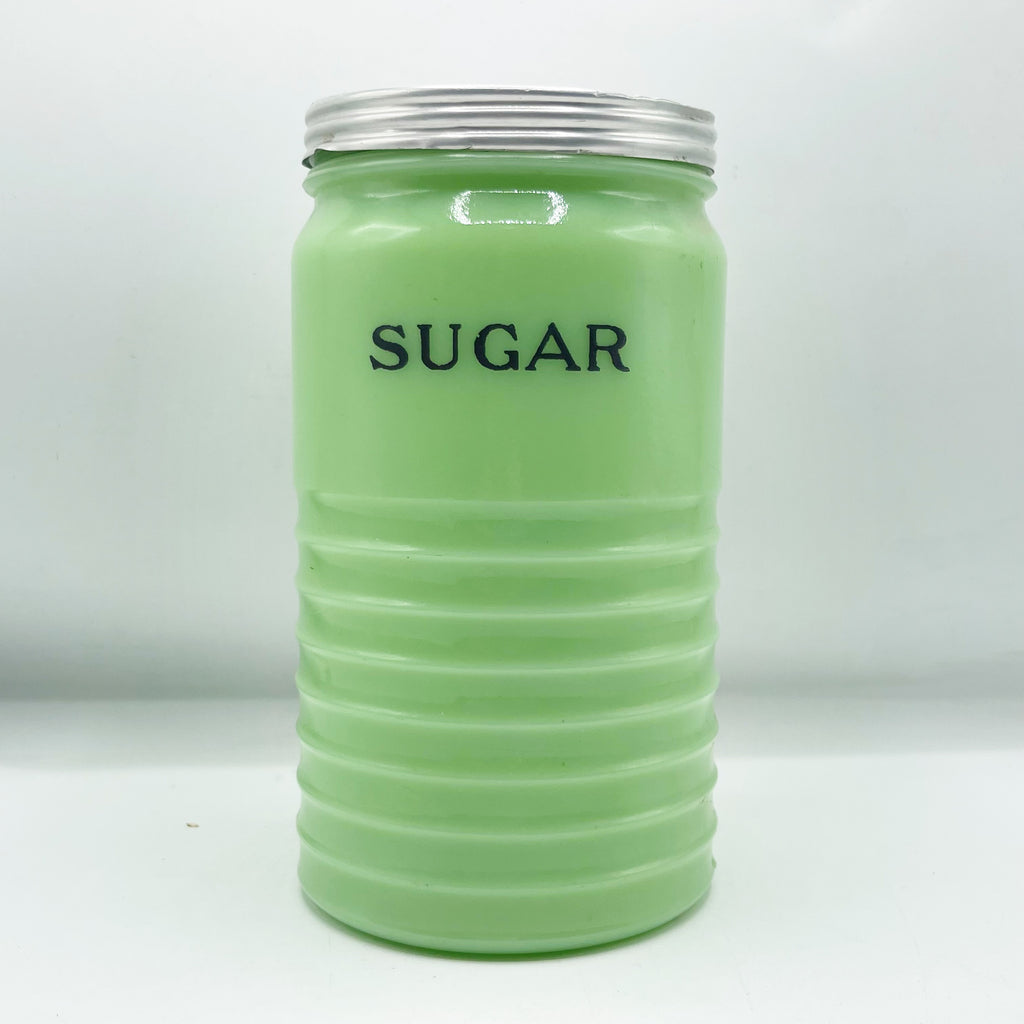 Vintage 1930’s Jeannette Jadite 40oz Ribbed Sugar Canister