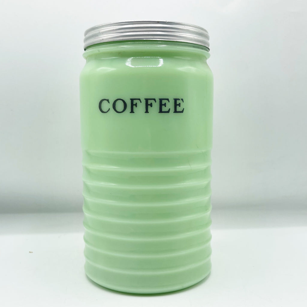 Vintage 1930’s Jeannette Jadite 40oz Ribbed Coffee Canister