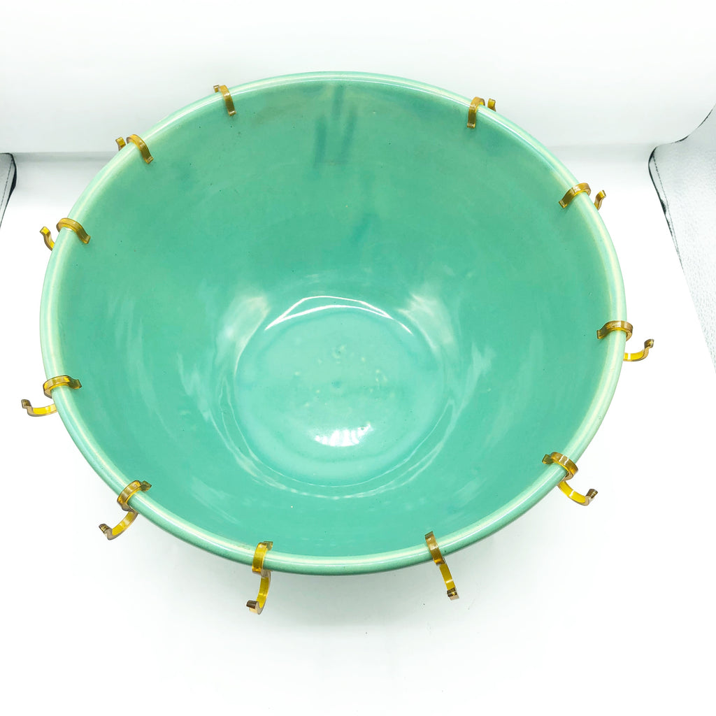 Vintage 14” Bauer Footed 1930’s Punch Bowl W/ 12 Cups