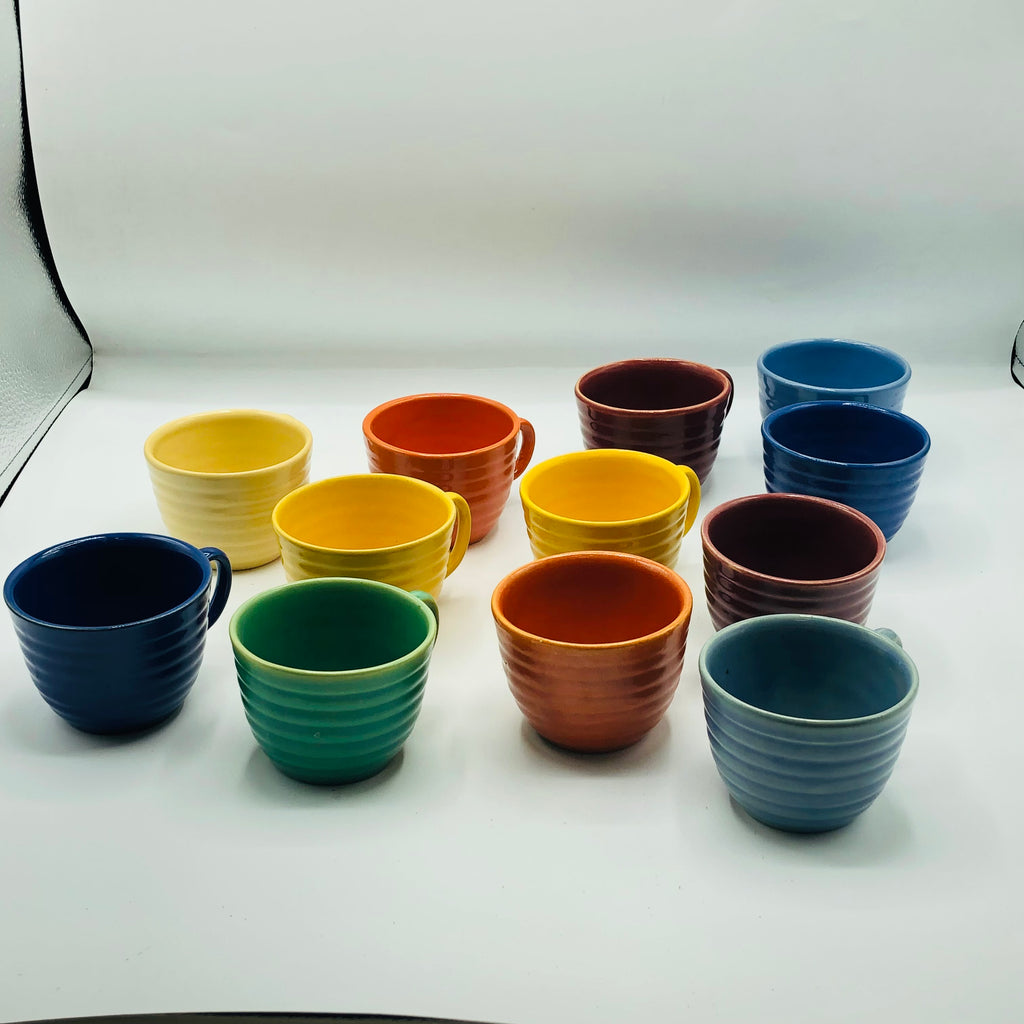 Vintage 14” Bauer Footed 1930’s Punch Bowl W/ 12 Cups