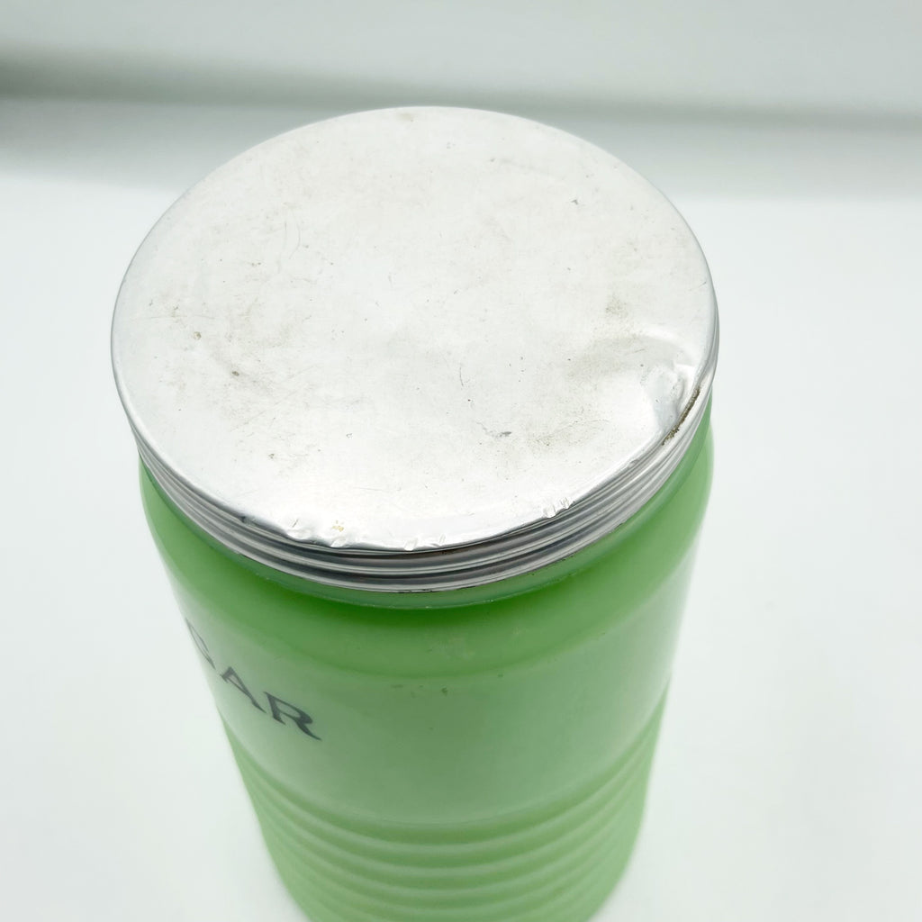 Vintage 1930’s Jeannette Jadite 40oz Ribbed Sugar Canister