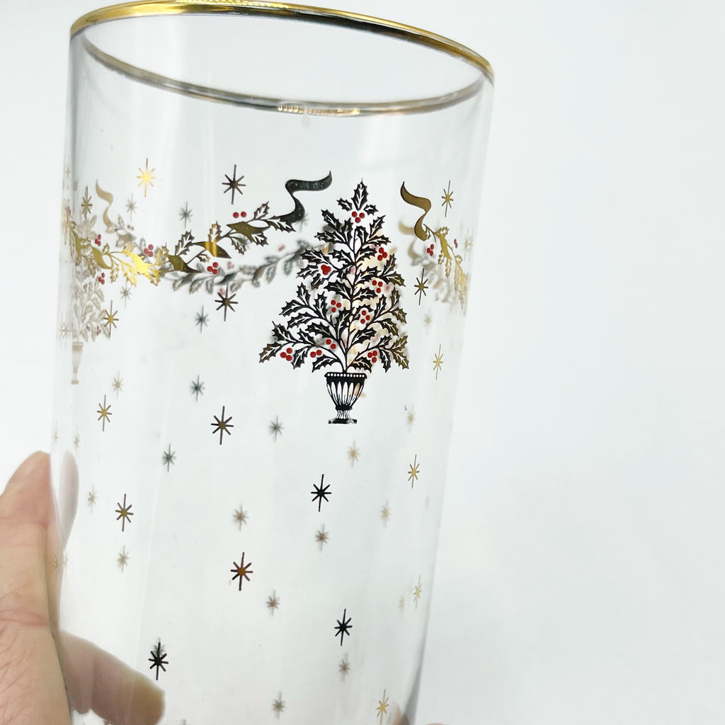 Vintage Mid Century Modern Set Of 8 Christmas High Ball Glasses