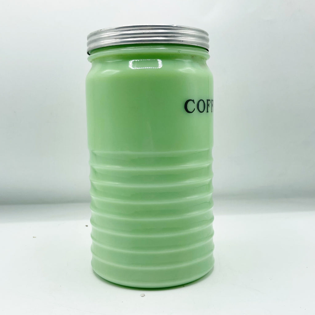Vintage 1930’s Jeannette Jadite 40oz Ribbed Coffee Canister