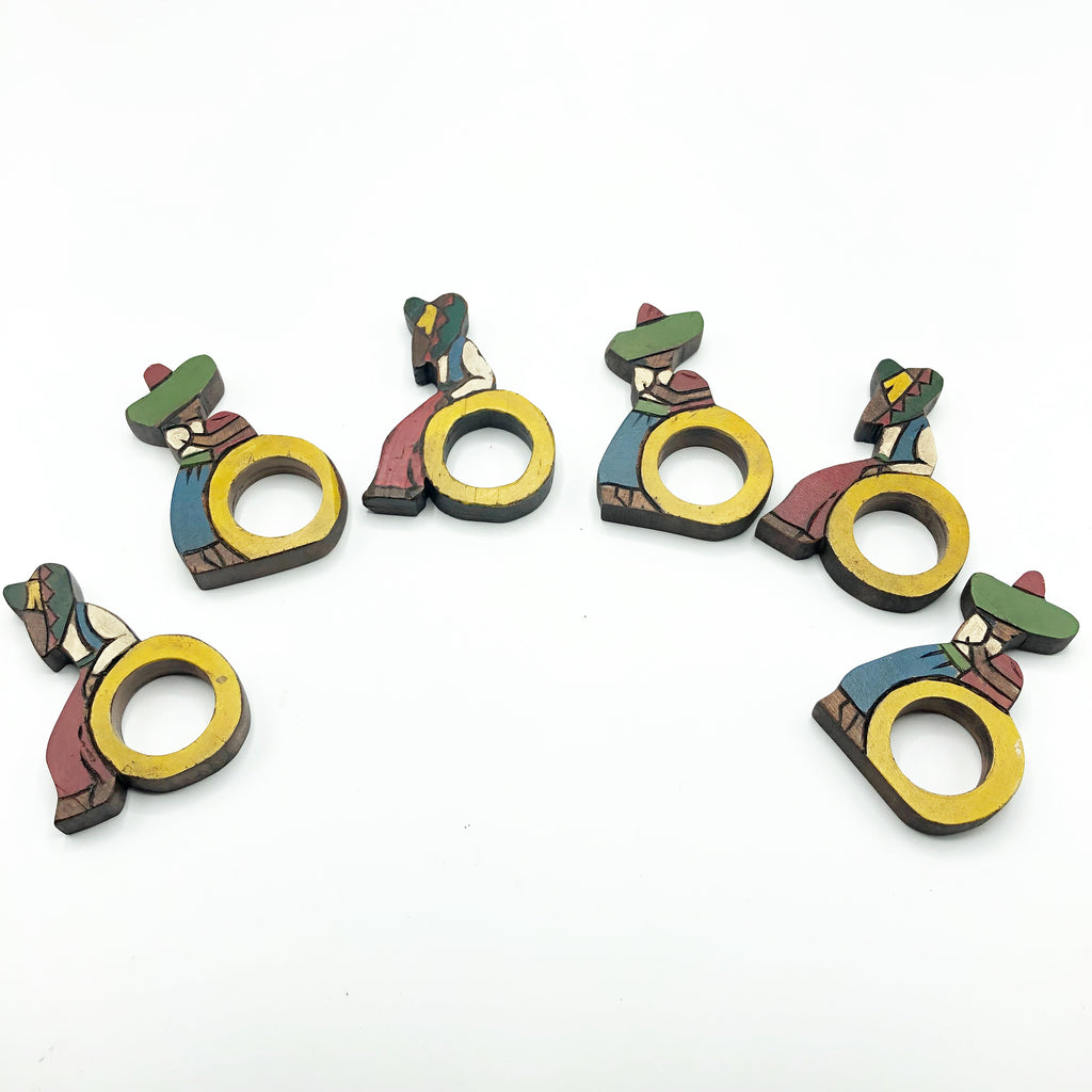 Vintage Set of 6 Monterey Style Wooden Napkin Rings
