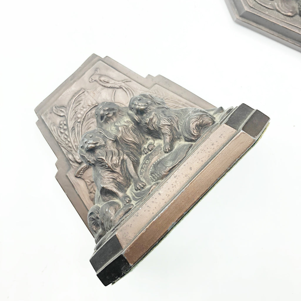 Vintage Bookends W/ Dogs Pekingese Dogs Spelter Metal