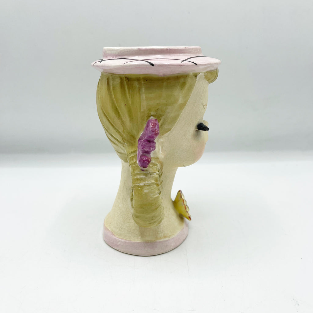Vintage Pink Hat Female Head Vase