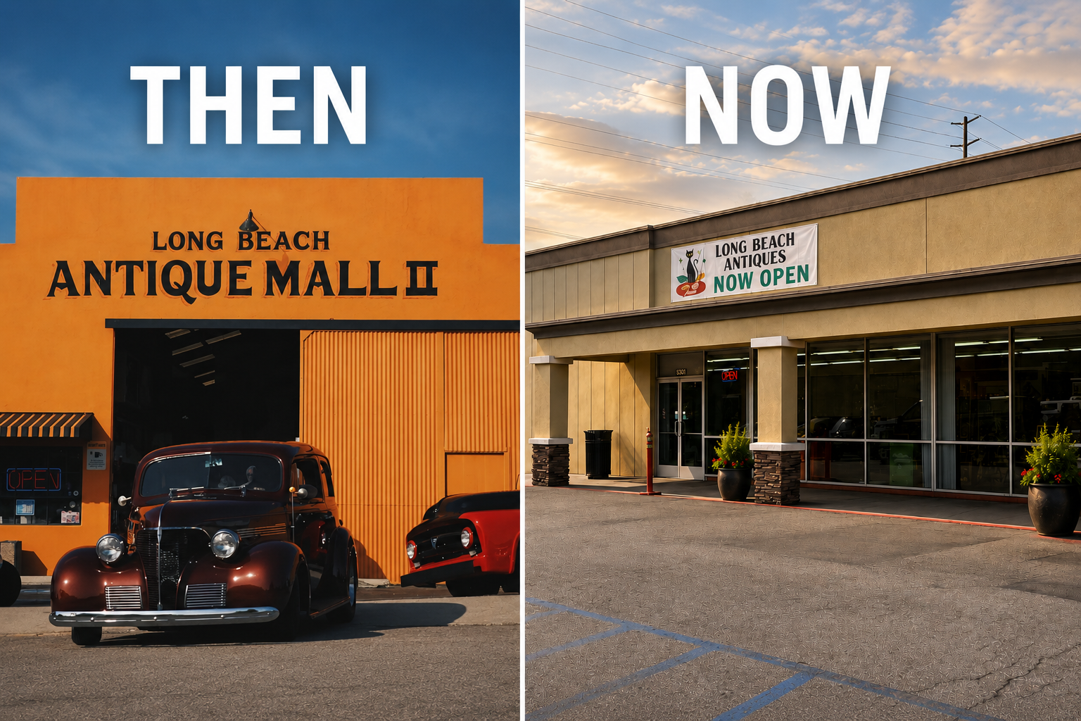 Comparison of Long Beach Antique Mall II 'Then' and 'Now' with New Storefront