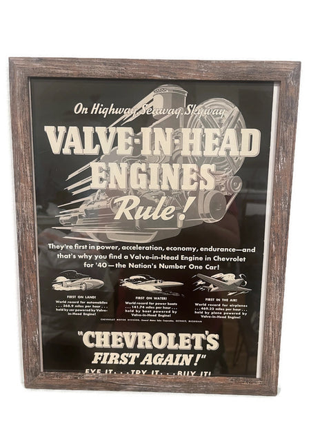 Framed Chevrolet Valve In Head Engines Advertisement