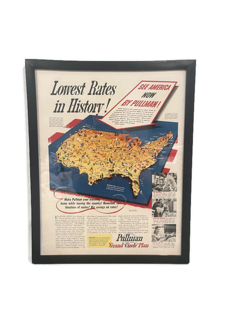 Framed Pullman Train Travel Advertisement