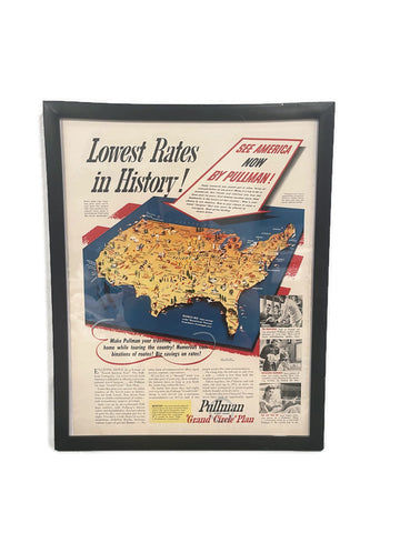 Framed Pullman Train Travel Advertisement