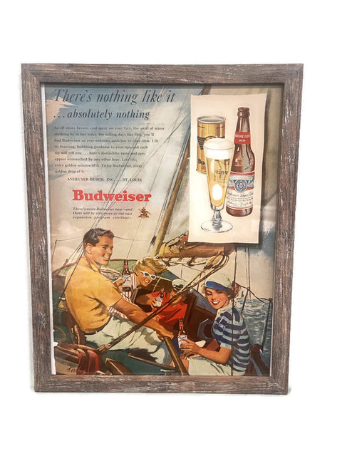 Framed Vintage Original Print Budweiser Beer Advertisement