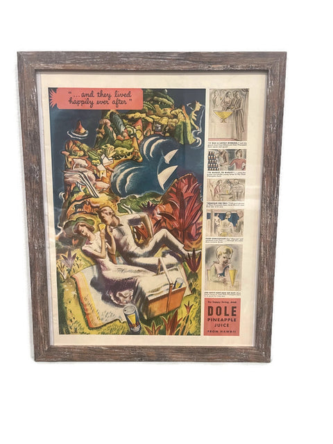 Framed Vintage Original Print Dole Pineapple Juice Advertisement