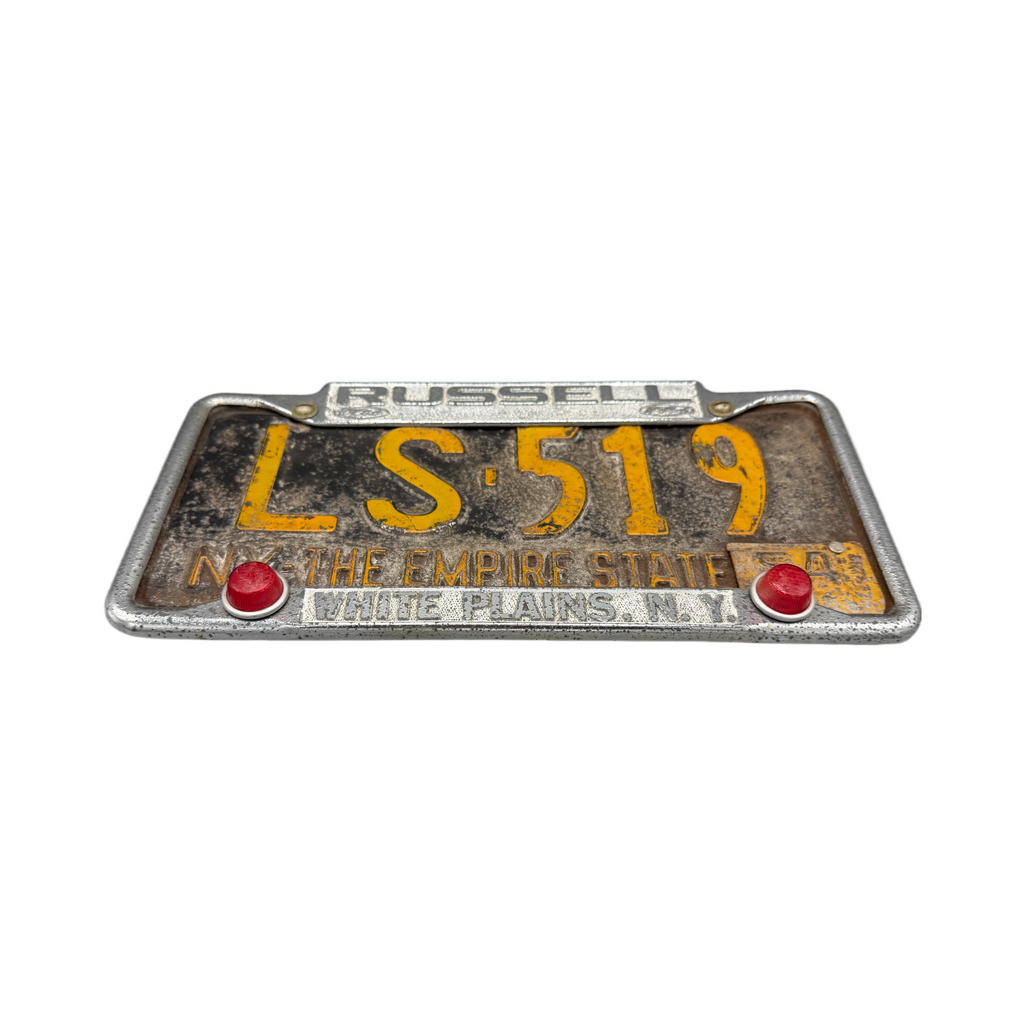 Rare Vintage 1950s New York Russell Ford License Plate Frame with Original Plate