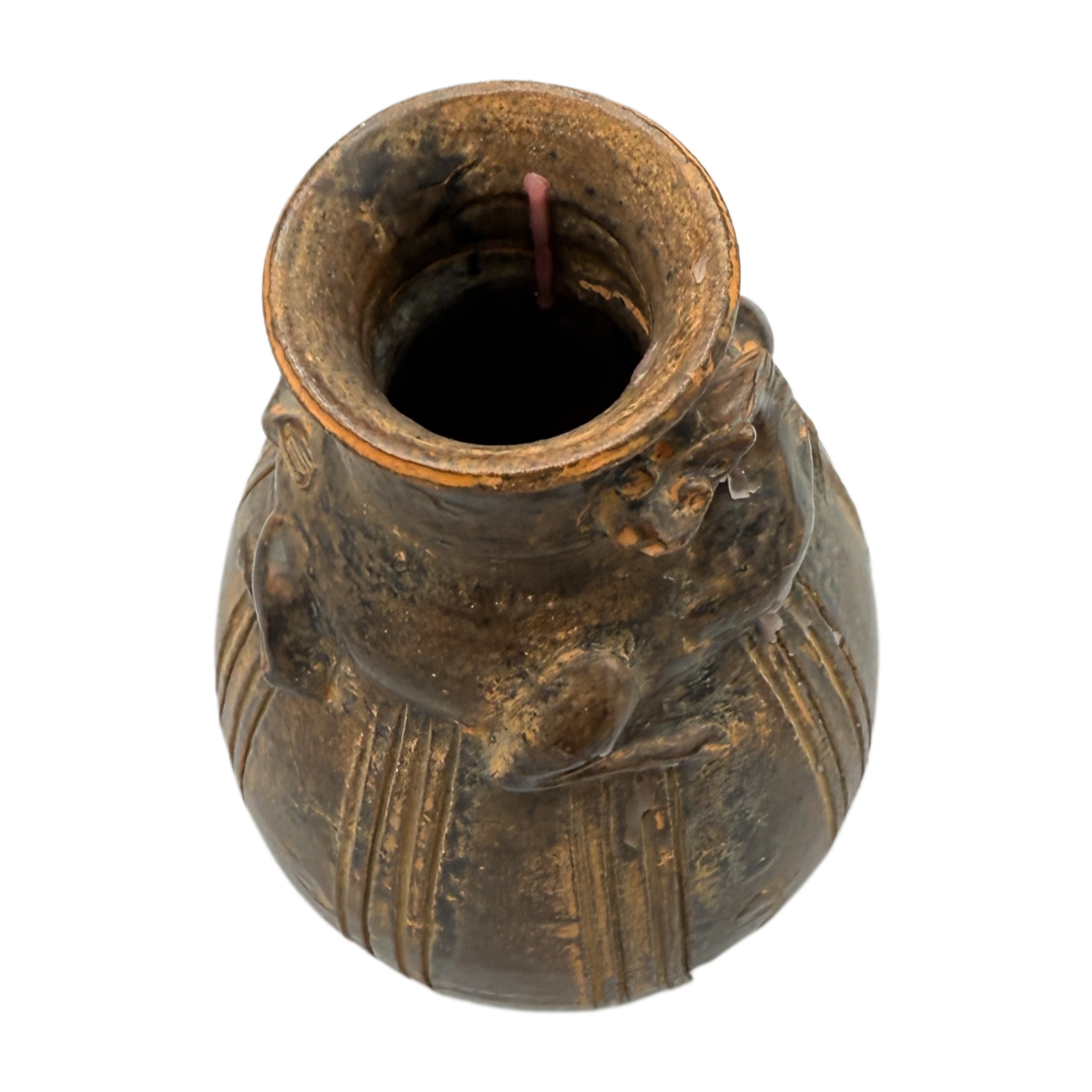 Antique 1800s Glazed Redware Horse Vase