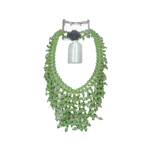 Vintage 1930’s-1940’s Uranium Glass Beaded Bib Necklace