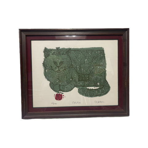 Mid Century Modern David Weidman Framed Cat Serigraph 