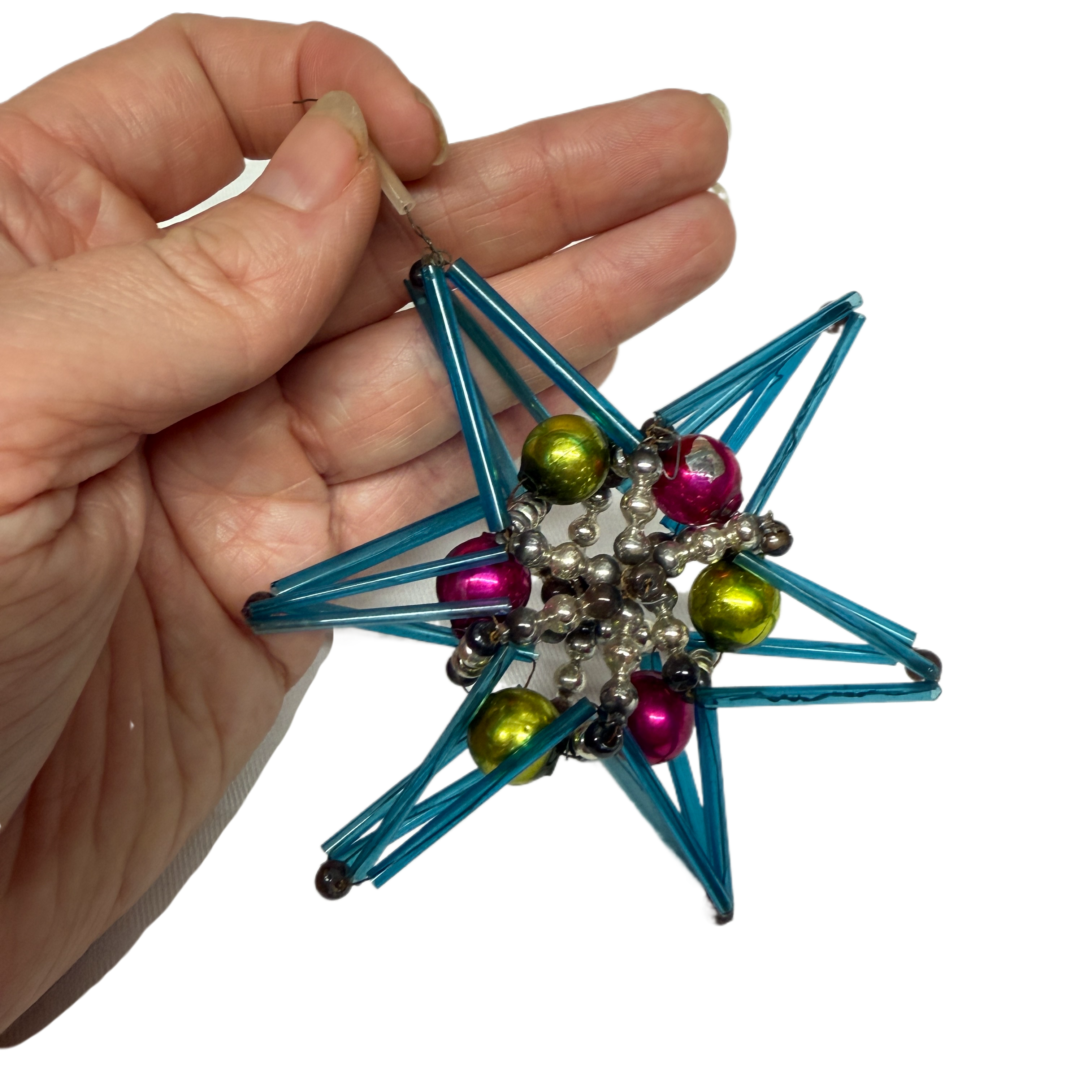 Vintage Mercury Glass Bead Star Christmas Ornament
