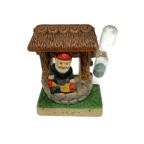 Vintage Elf On A Wishing Well Manorware Chalkware Egg Timer
