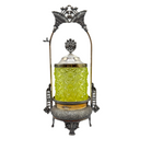 Antique Uranium/ Vaseline Glass Quadruple Silver Plate Pickle Castor