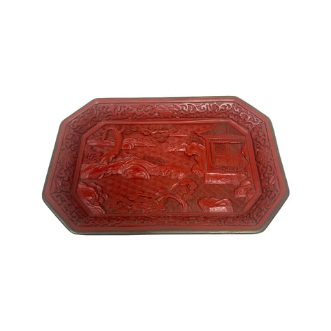 Vintage Cinnabar Carved Lacquer Tray