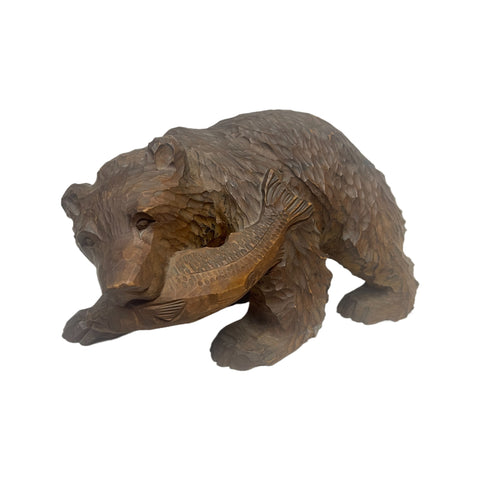 Vintage Signed Large Carved Wooden Bear 