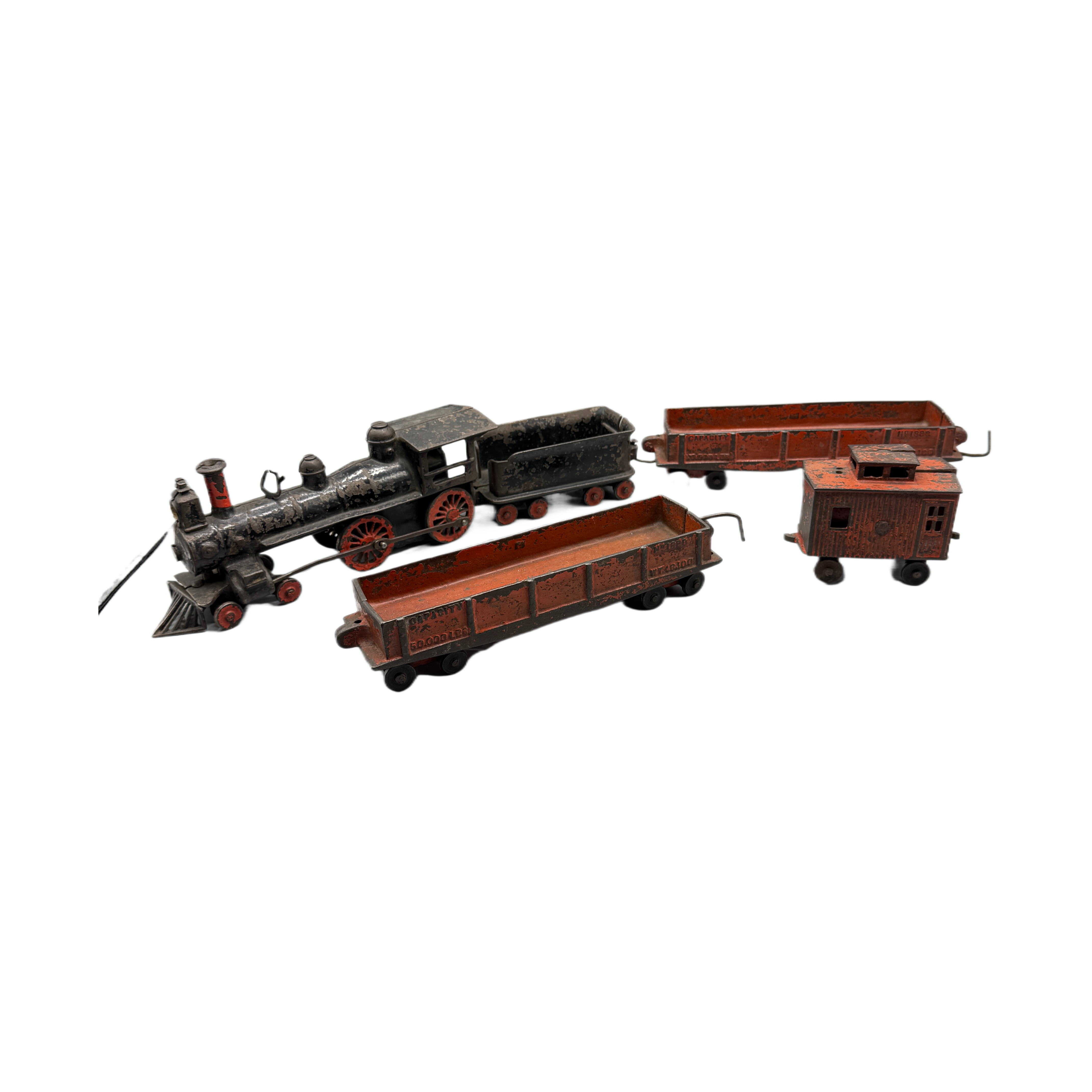 Antique Wilkins Cast Iron Toy Train with Engine and 4 Cars
