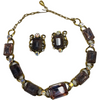 Vintage Florenza Purple AB Rhinestone Necklace & Earring Costume Jewelry Set
