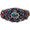 Vintage Weiss Blue, Purple, & Pink Rhinestone Clamp Bracelet