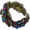 Vintage Weiss Blue, Purple, & Pink Rhinestone Clamp Bracelet