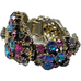 Vintage Weiss Blue, Purple, & Pink Rhinestone Clamp Bracelet