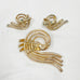 Vintage Crown Trifari Gold Tone Baguette Rhinestone Brooch & Earring Set