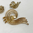Vintage Crown Trifari Gold Tone Baguette Rhinestone Brooch & Earring Set