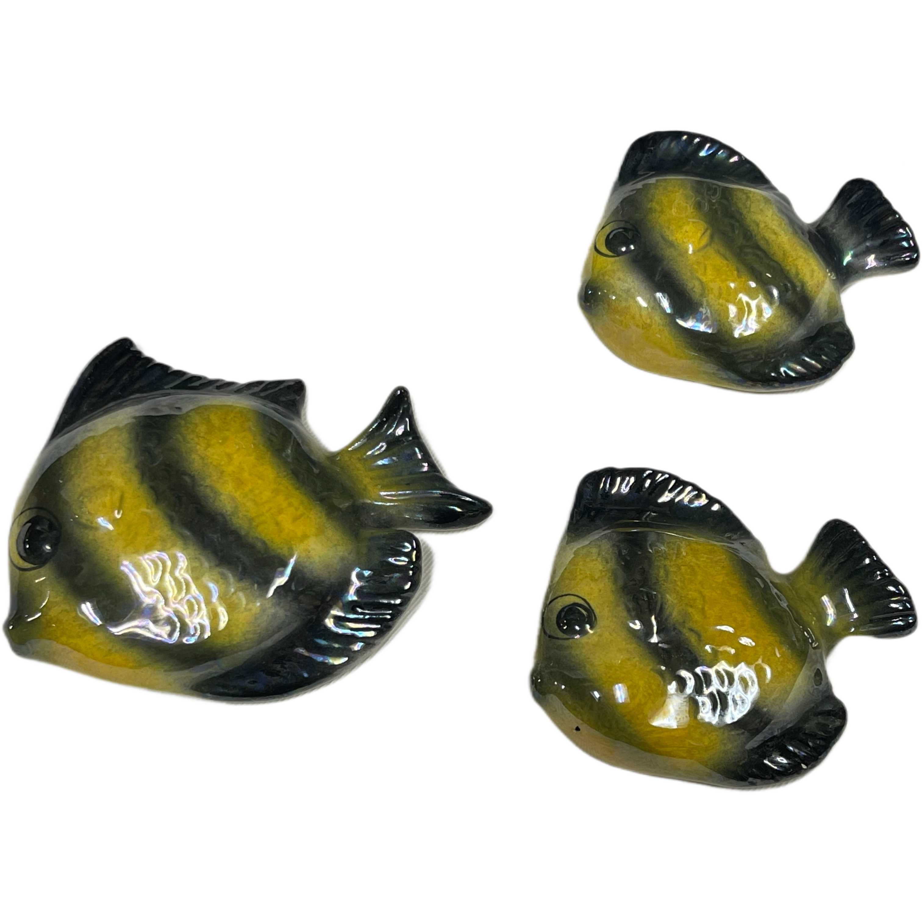 Vintage Set of 3 Black & Yellow Fish Wall Plaques