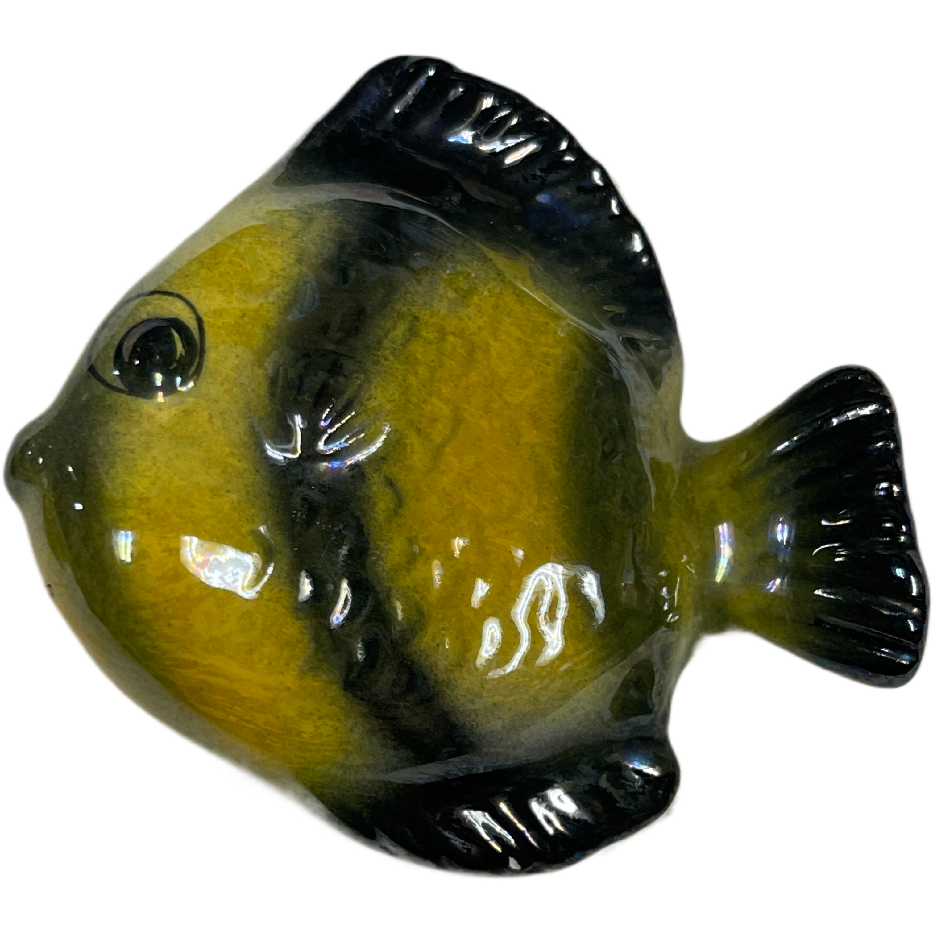 Vintage Set of 3 Black & Yellow Fish Wall Plaques