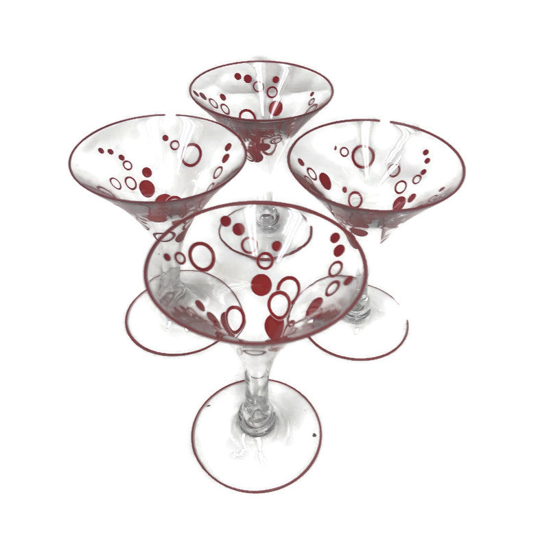 Set of 8 Art Deco Ruby and Translucent Crystal Wine Glasses with