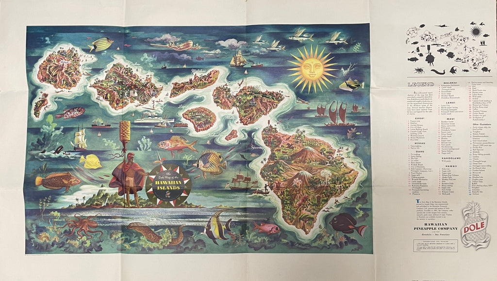 Vintage Original 1950 Joseph Feher “Dole” Pineapple Hawaii Map