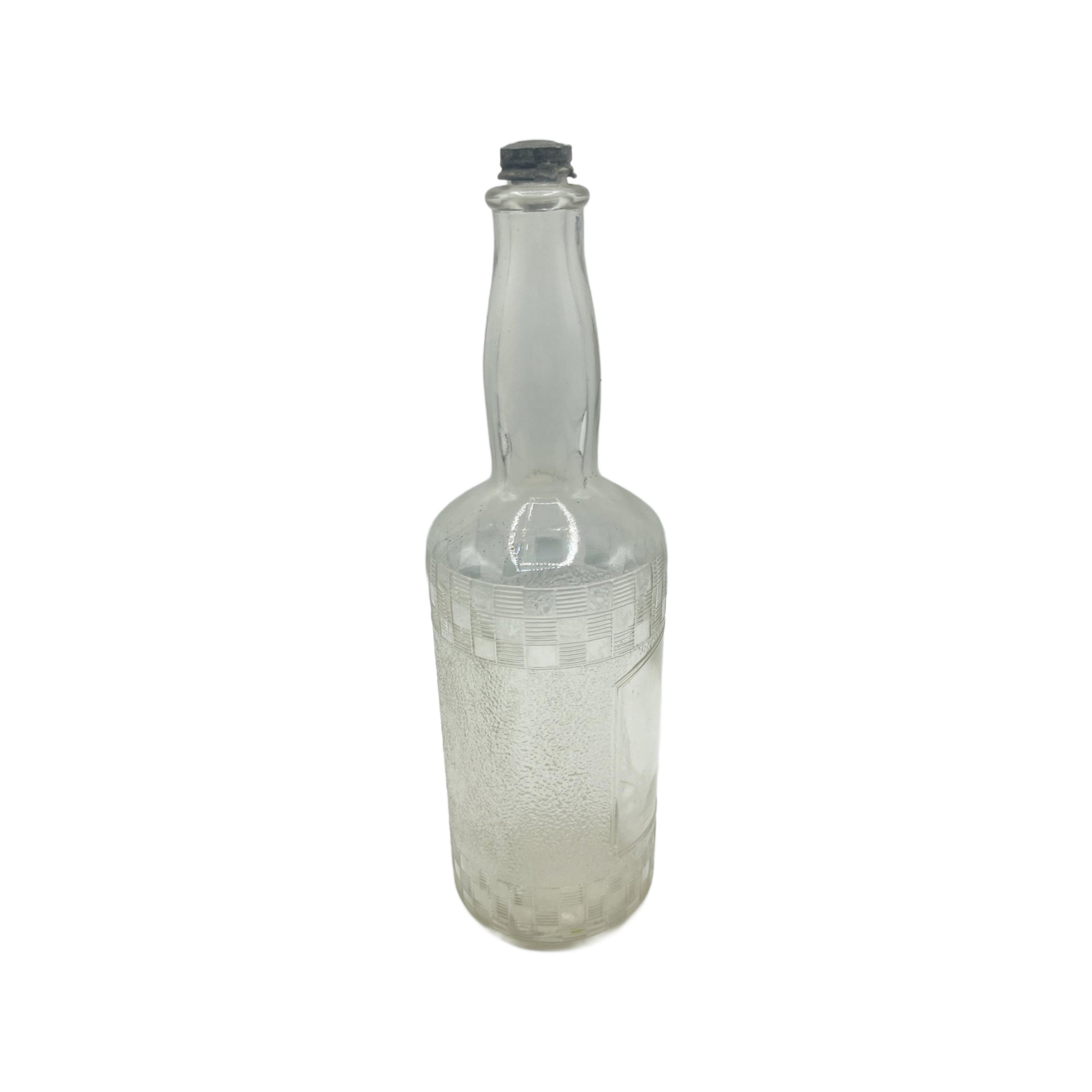 Antique Clear Glass Embossed Barbers Bottle 