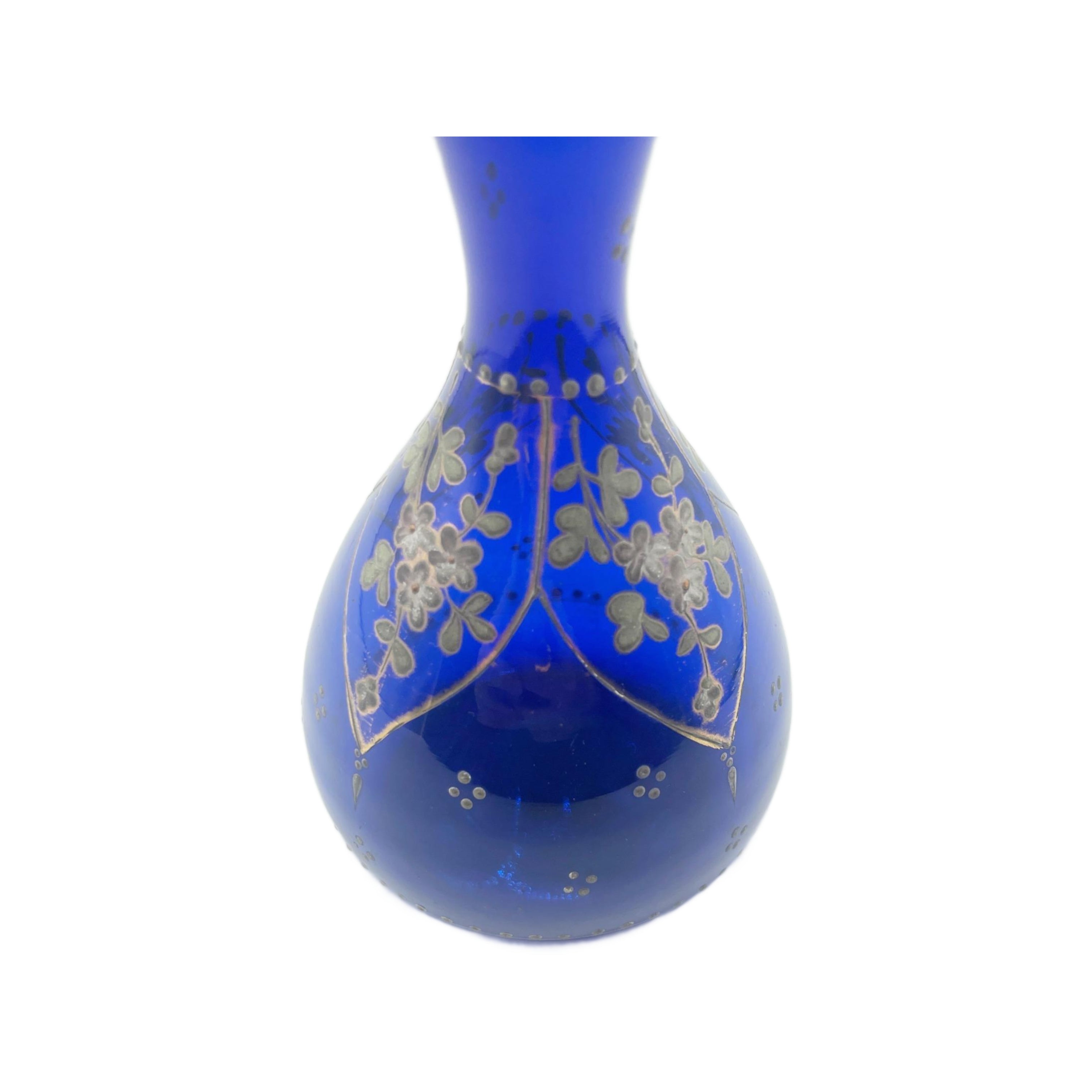 Antique Cobalt Blue Art Nouveau Floral Gilded Barbers Bottle 