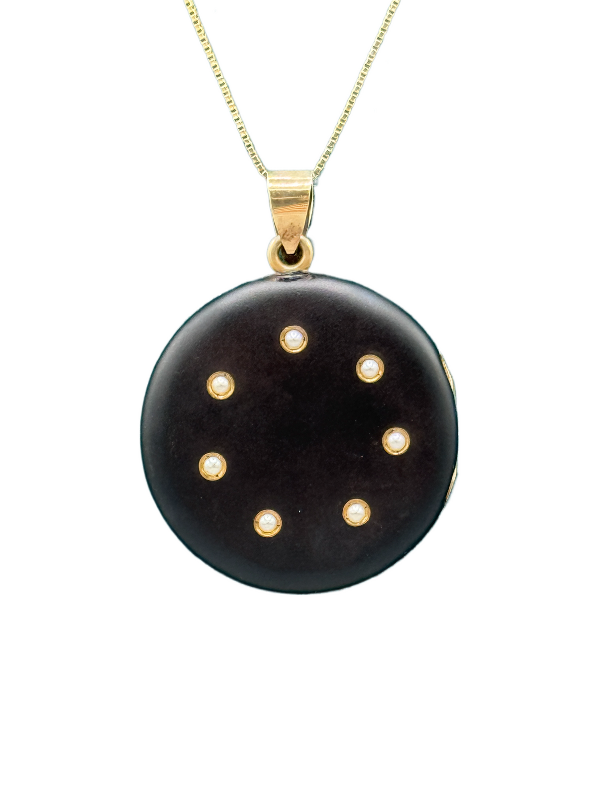 Antique Victorian UNUSED 14K Enamel & Seed Pearl Mourning Locket
