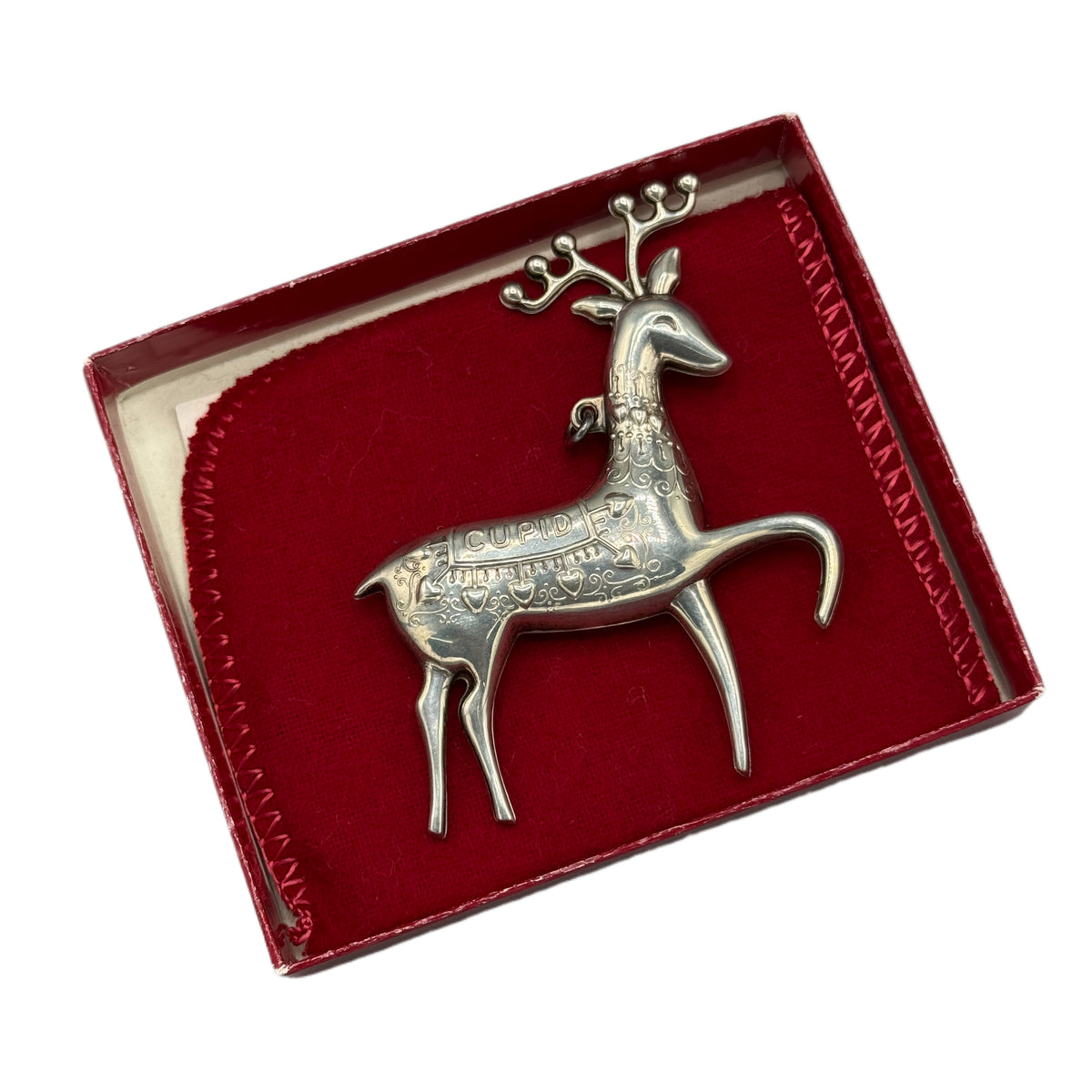 Vintage Sterling Silver Oneida Heirloom Santa's Reindeer Cupid Christmas Ornament / Brooch