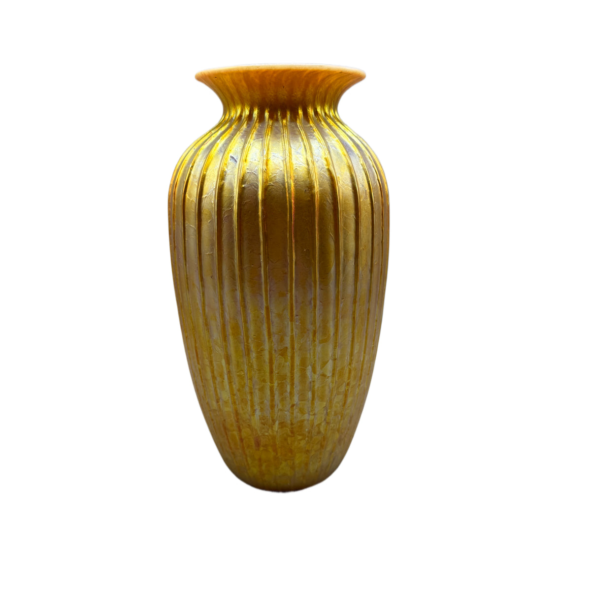 Vintage Lundburg Yellow Iridescent Art Glass Vase Signed 