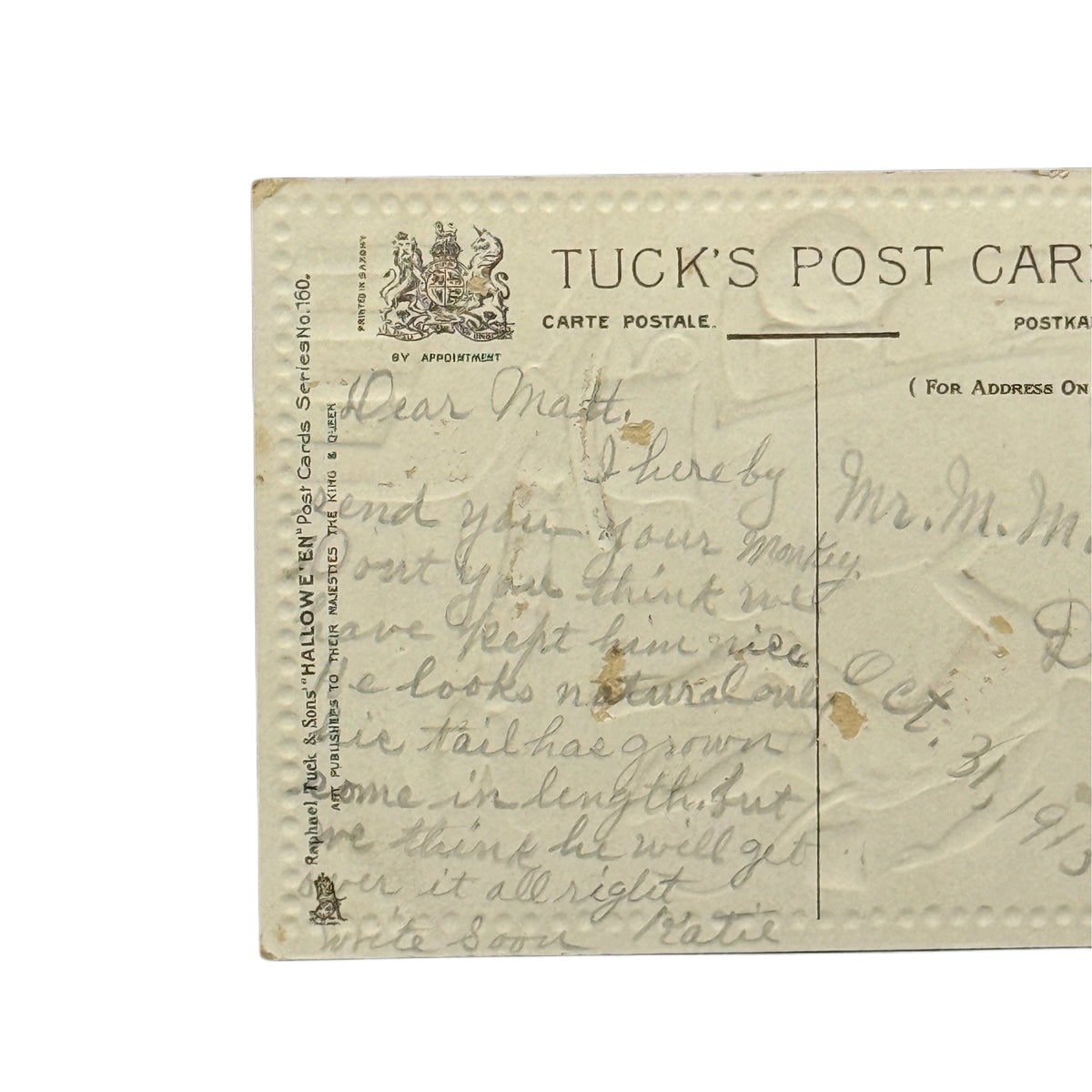 Antique Tucks Halloween Postcard Circa 1913