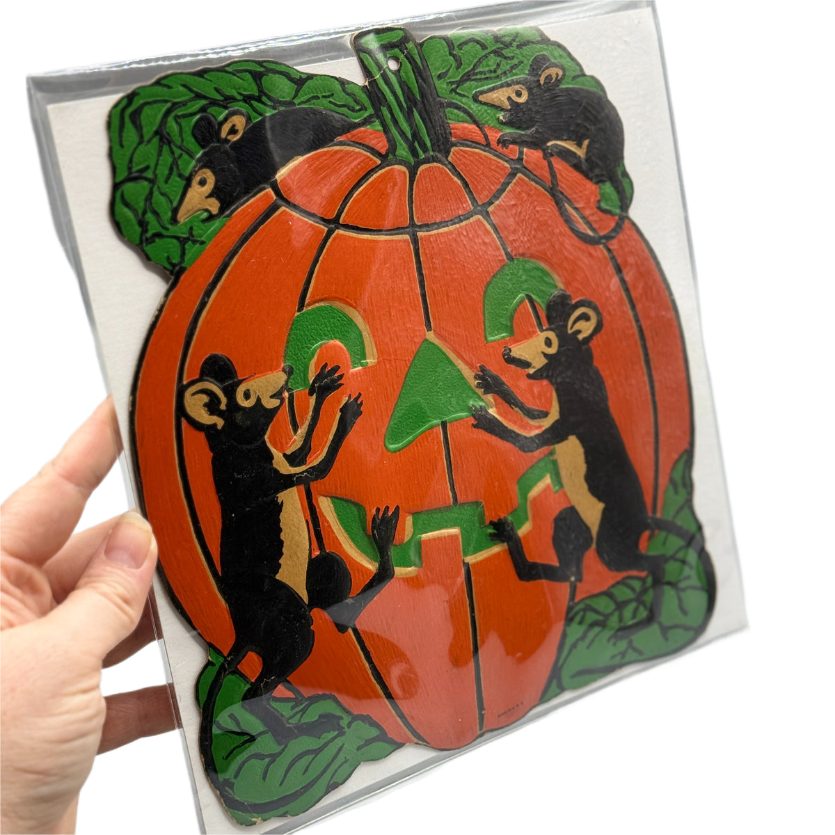 Vintage 1930's-1940's Beistle Halloween Die-Cut Jack O' Lantern & Mice 