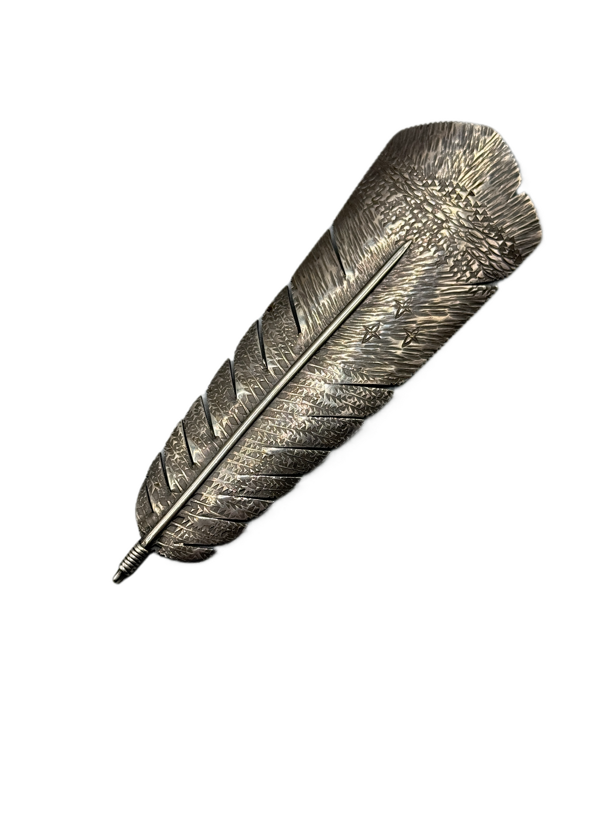 Vintage Signed RI Native American Sterling Silver Feather Brooch