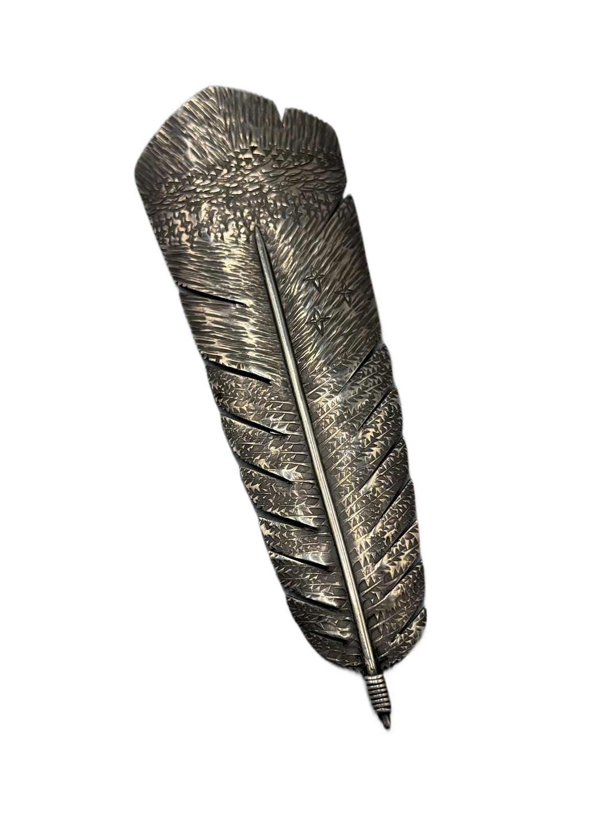 Vintage Signed RI Native American Sterling Silver Feather Brooch